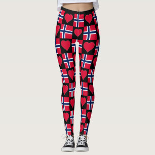 Legging Noruega Flag Heart Pattern Patriotic Norueguês
