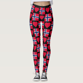 Legging Noruega Flag Heart Pattern Patriotic Norueguês