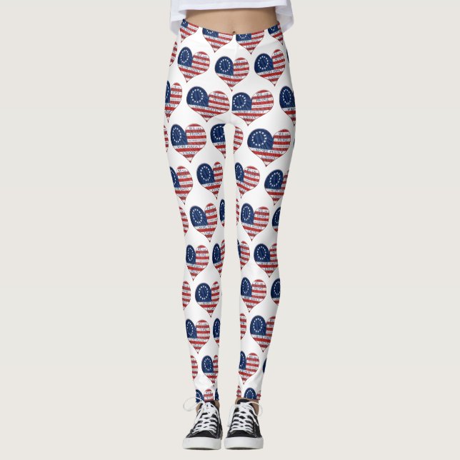 Legging Nós, o Pessoas American Flag Heart (Frente)