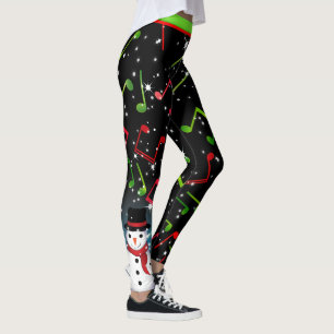 Legging Notas de música com Snowman a PRETO