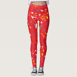 Legging Notas Musicais Coloridas em Vermelho