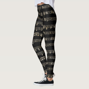 Legging Notas Musicais, Preto e bege