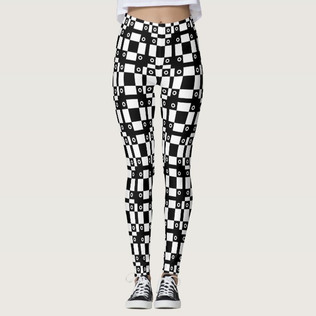 Legging Noughts E Quadrados Brancos Pretos (Frente)
