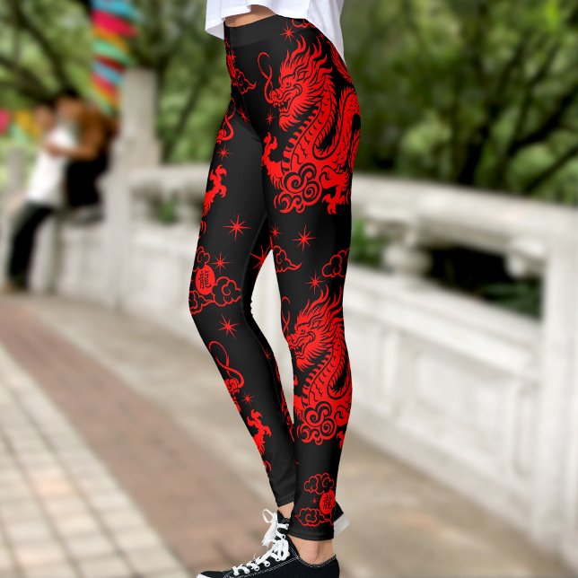 Legging Novo Ano Moderno do Dragão Vermelho Negro Chinês (LINK FOR 2025 YEAR OF THE SNAKE: https://www.zazzle.com/collections/119316095761799932)