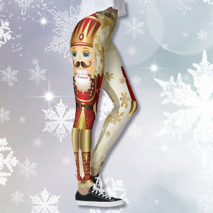 Legging Nozes de Natal Douradas Neve
