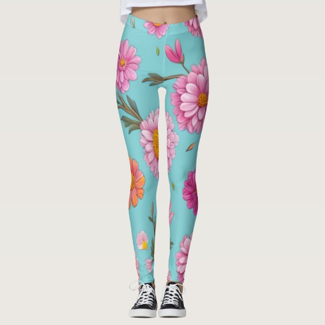 Legging Núcleo de algodão margarida branca margarida rosa  (Frente)