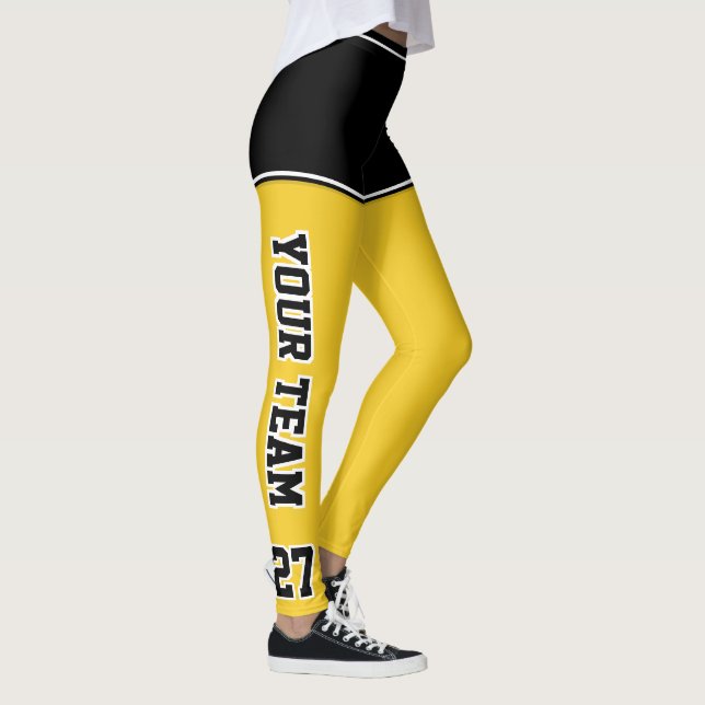 Legging Número da Equipe Esportiva Nome Amarelo Negro Curt (Direita)