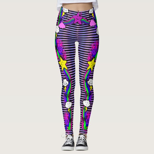 Legging Nuvem de Choro Emo Rainbow Striped (Frente)