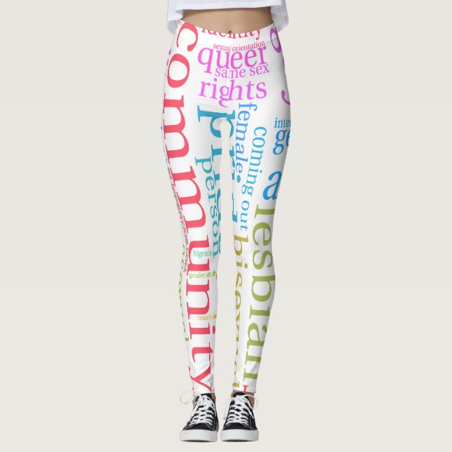 Legging nuvem de palavras da comunidade LGBTQ+ arco-íris d (Frente)