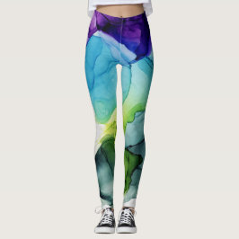 Legging Nuvem de Tinta Abstrato Azul Roxo