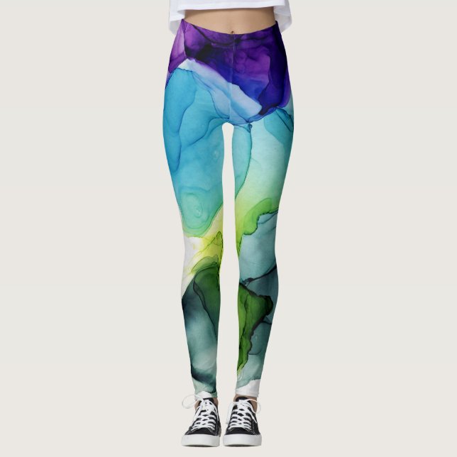 Legging Nuvem de Tinta Abstrato Azul Roxo (Frente)