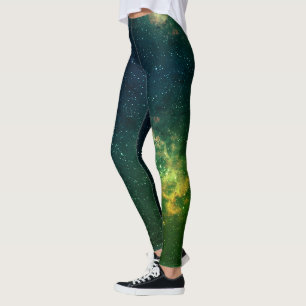 Legging Nuvem Verde Azul Nebulosa, Espaço Galáxico Via L