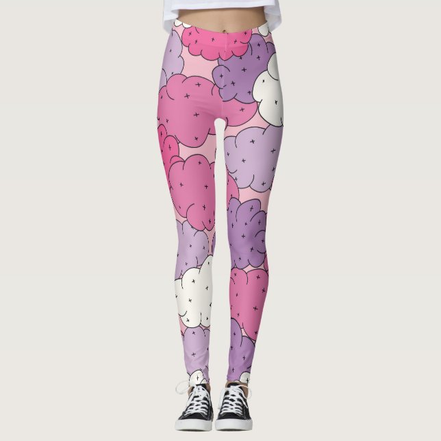 Legging Nuvens de animação, repetição divertida de vintage (Frente)