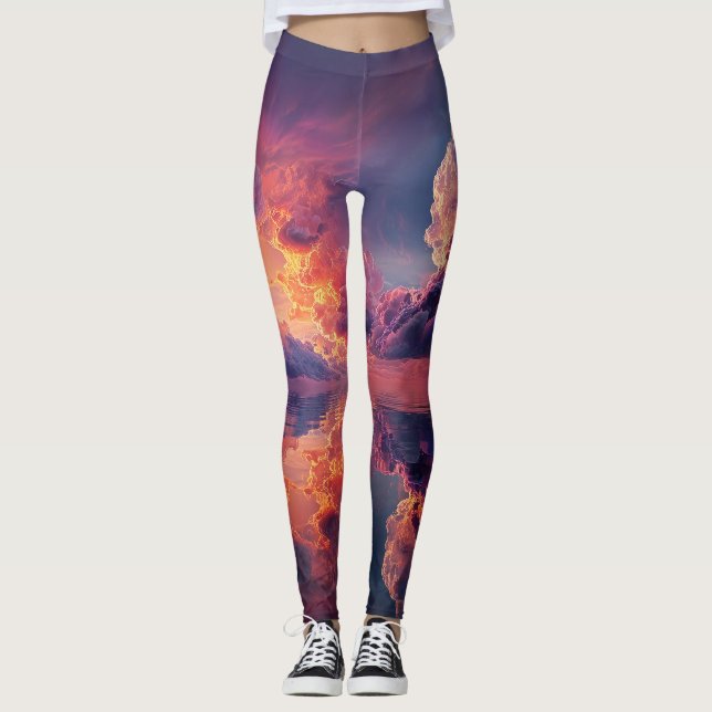 Legging Nuvens Dramáticas Surreais Com Pôr do Sol Ardente (Frente)