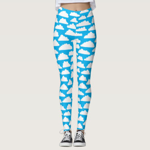 Legging Nuvens Fluffy - Branco na #00b0ef Sky Blue