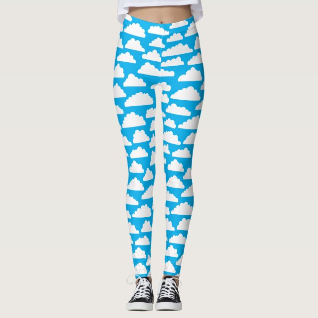 Legging Nuvens Fluffy - Branco na #00b0ef Sky Blue (Frente)
