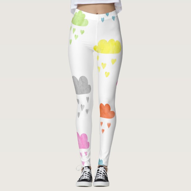 Legging Nuvens Sonhadoras: Chuva De Coração Por Aquarela (Frente)