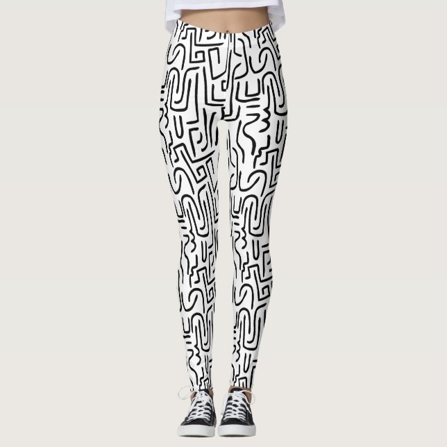 Legging O abstrato alinha 130318 (a) - preto no branco (Frente)