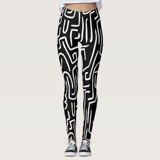 Legging O abstrato alinha 130318 - branco no preto (Frente)