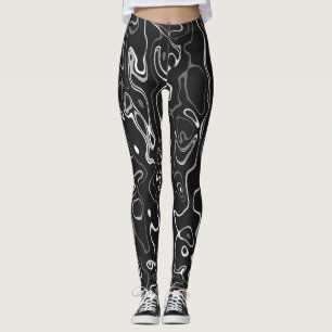 Legging O abstrato de damasco branco preto turva um padrão