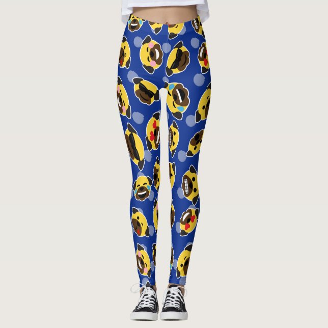 Legging O amor LOL dos Emoticons do Pug (Emojis) refrigera (Frente)