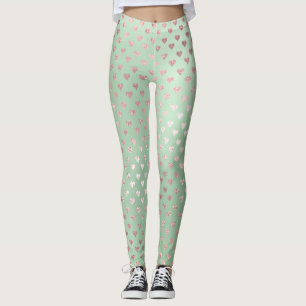 Legging O brilho cora verde Dourado da hortelã do rosa do