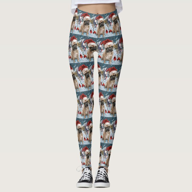 Legging O Bulldog Francês Winter Wonderland Natal Joy (Frente)