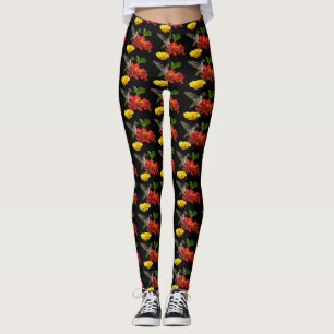Legging O colibri no amarelo vermelho floresce caneleiras