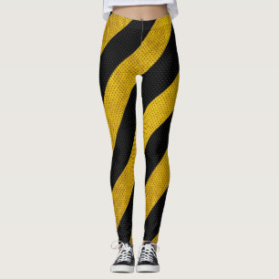Legging O cuidado preto amarelo do tráfego listra