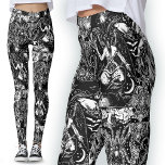 Legging O Diabo Negro Branco Mais Escuro, Gótico<br><div class="desc">Leggings do Diabo Gótico | Roupa gótica. Abraçar a atração escura do meu branco satânico mais escuro em preto, leggings do diabo gótico. Estas leggings brancas e pretas apresentam um padrão de rascunho com Baphomet, morcegos, gatos, corvos, luas, estrelas, cupídeos, corações e aranhas. Perfeito para aqueles atraídos para a design...</div>