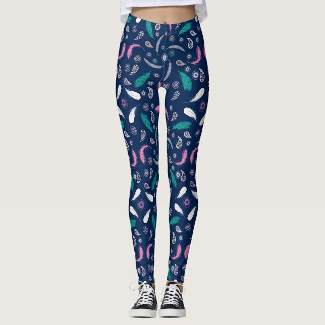 Legging o estilo do boho empluma-se o teste padrão (Frente)