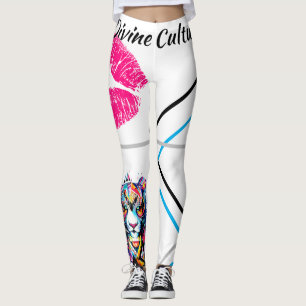 Legging O gato grande da cultura divina beija o gráfico