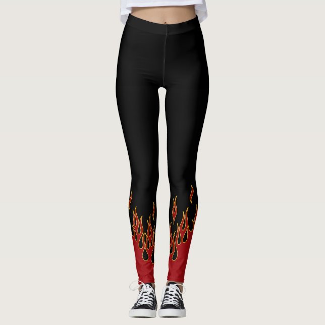 Legging O motociclista arde amarelo e preto vermelhos (Frente)