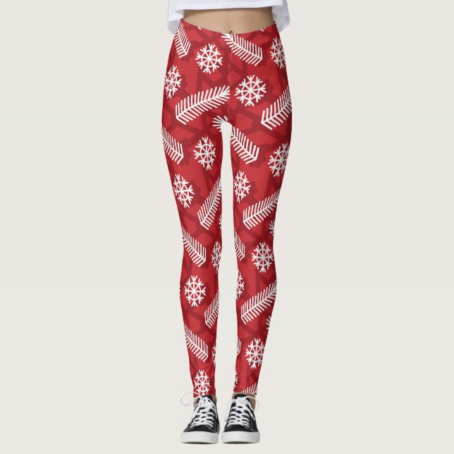 Legging O Natal deixa o padrão do floco de neve (Frente)