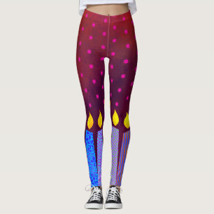 Legging O padrão Hanukkah vela estrela rosa de David em v