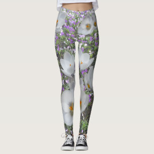 Legging O primavera branco dos açafrões floresce