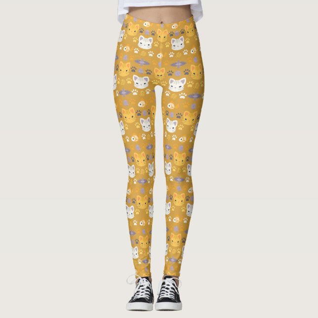 Legging O que é Legal, Gatinho em Amarelo e Lavanda (Frente)
