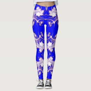 Legging O rosa no Fractal azul floresce caneleiras