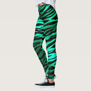 Legging O Tigre Preto Emerald Verde Stripes Animais Selvag