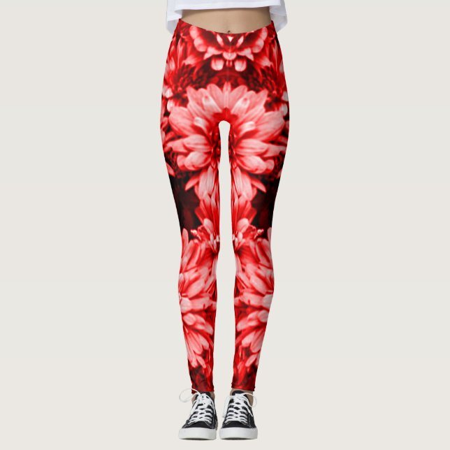 Legging O vermelho floresce caneleiras (Frente)