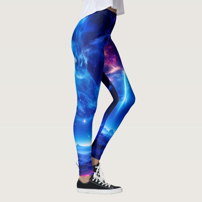 Legging Oásis Galáctica: Paisagem Estelar da Nebulosa Azul (Direita)