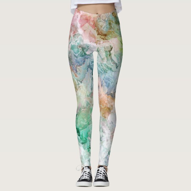 Legging Ocean Abstract Watercolor Grunge Pattern  (Frente)