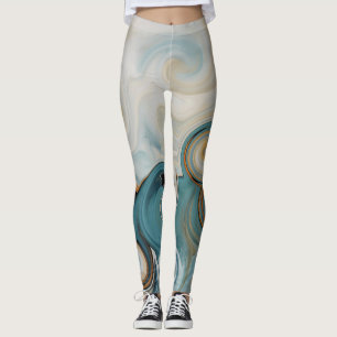Legging Ocean Waves Beach Teal Blue Abstrato 74