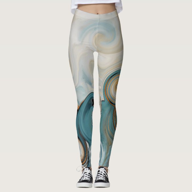 Legging Ocean Waves Beach Teal Blue Abstrato 74 (Frente)