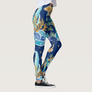 Legging Oceano Dourado de turquesa azul Elegante Turquesa