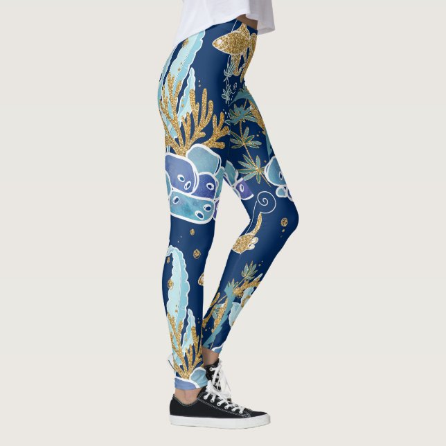 Legging Oceano Dourado de turquesa azul Elegante Turquesa (Direita)