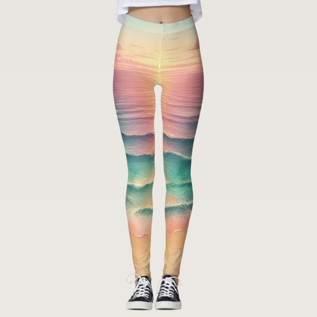 Legging Oceano Rosa Praia Sea Watercolor Sun (Frente)