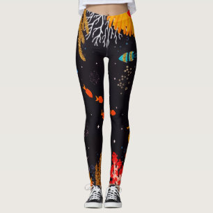 Legging Oceano Tropical de Verão Dourado de Laranja submar
