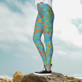 Legging Oceano Turquesa Peixes Tropicais Padrão Aquarela