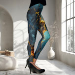 Legging Ocher Abstrato Azul de Artística Veada<br><div class="desc">Leggings com um design de veado abstrato em azul-lacrimejante e caroço quente.</div>